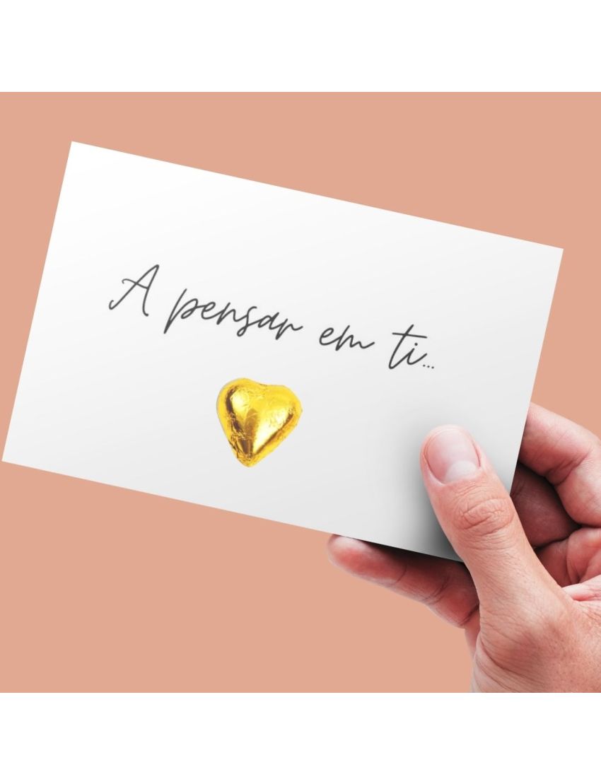 Cartão “A pensar em ti” com chocolate