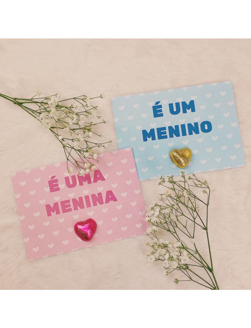 Cartão “É menino” com chocolate