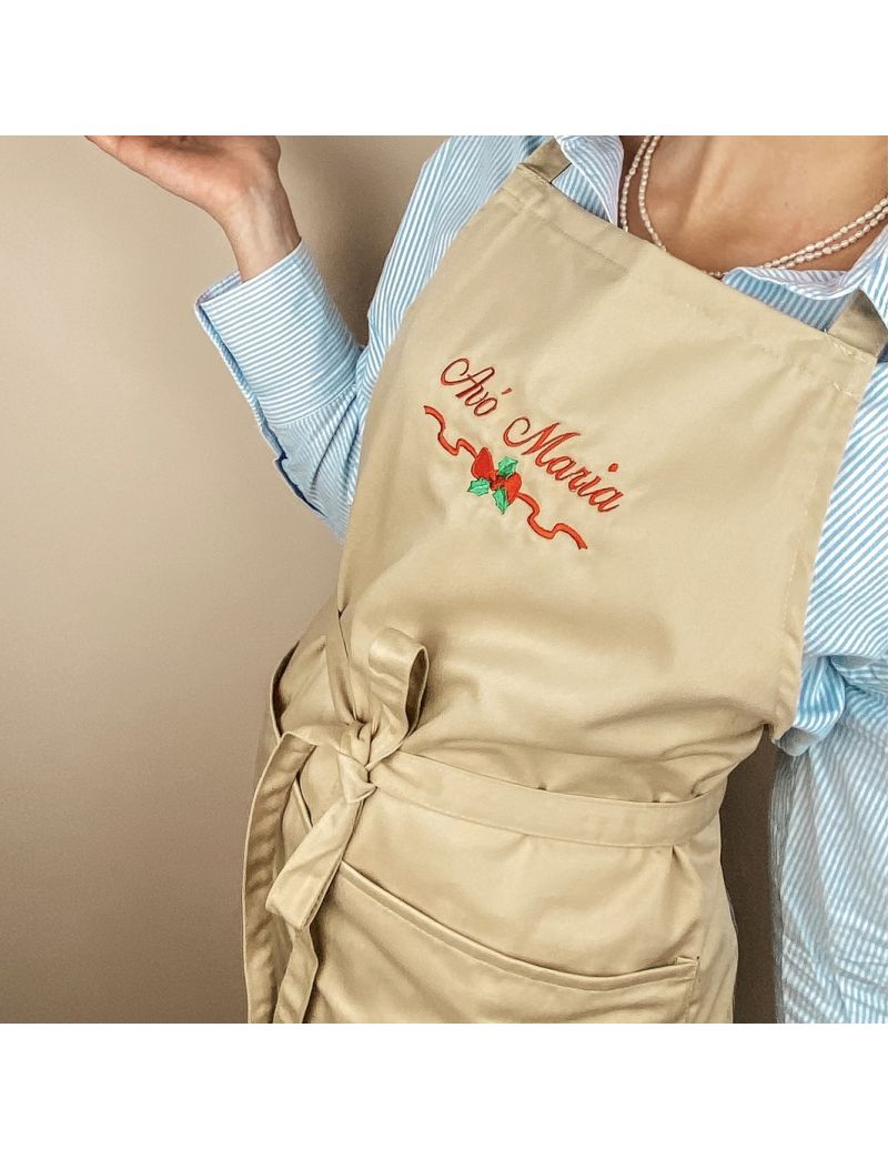 Avental bege bordado